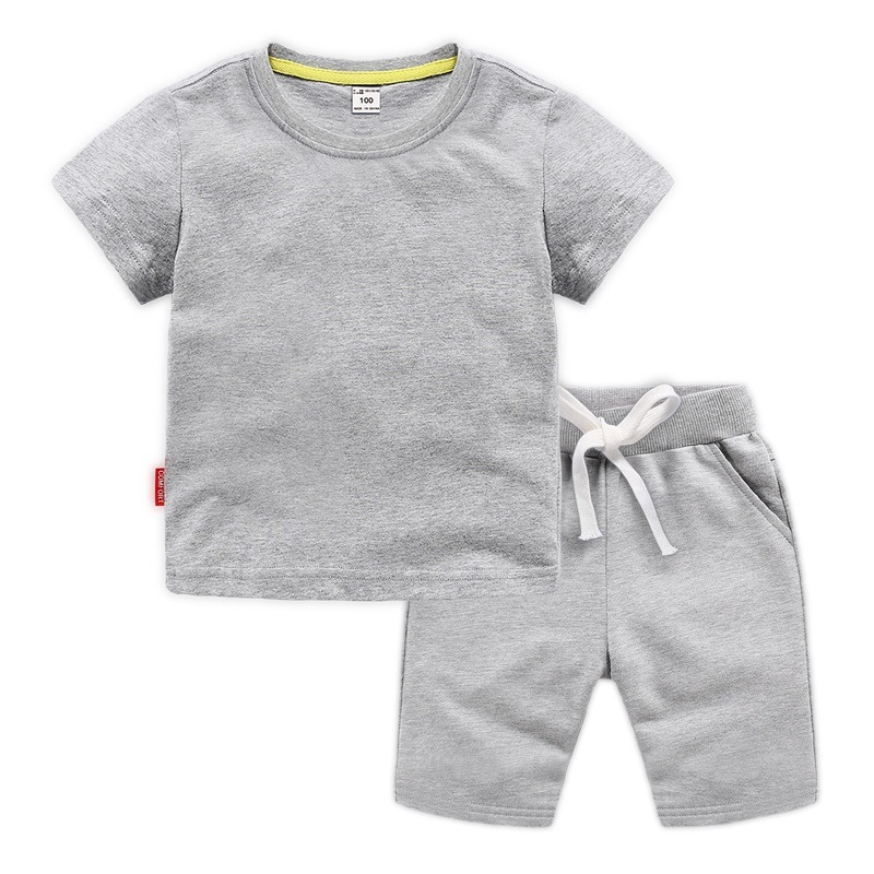 Conyson Hot Sale Custom Logo Fashion Short Sleeve Solid Cotton boutique Jogger 2pcs Suits Kids Boys Short Clothing Tracksuits