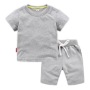 Conyson Hot Sale Custom Logo Fashion Short Sleeve Solid Cotton boutique Jogger 2pcs Suits Kids Boys Short Clothing Tracksuits