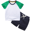 White green + dark blue color matching short T suit