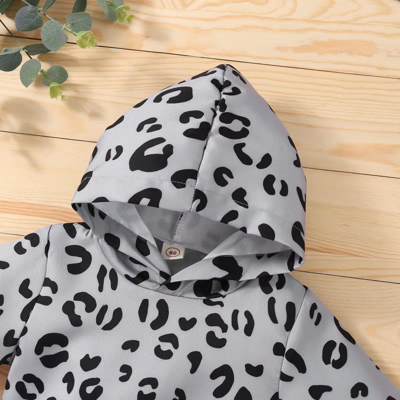 Conyson Wholesale Hot Sale Autumn Boutique Hoodie Leopard Top Skirt Outfits Casual Girls Clothing Set