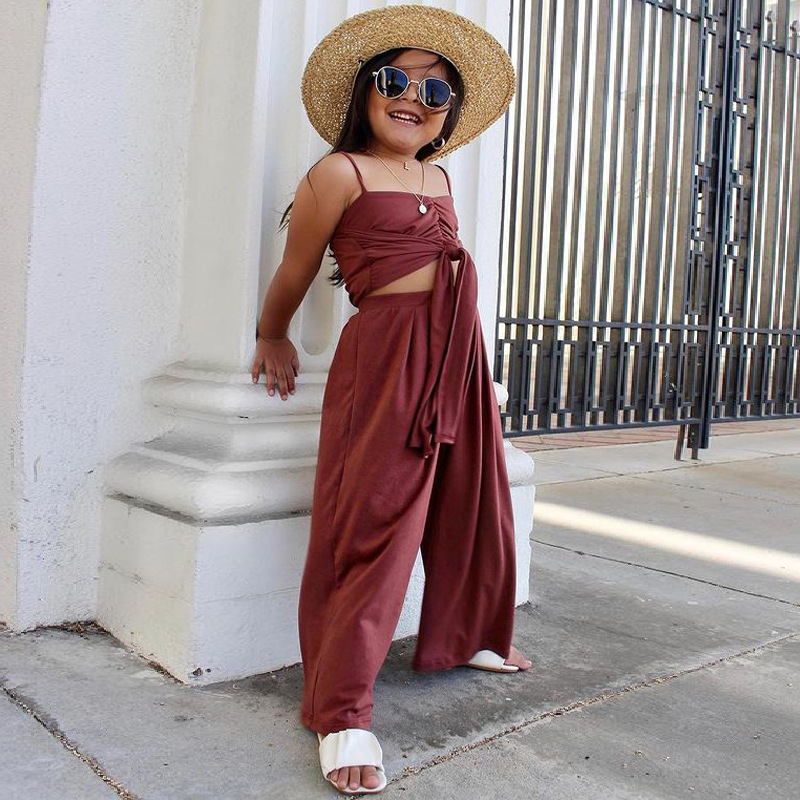 Conyson Hot Sale Kid Clothes Summer New Trend Suit Short Sleeve Halter Vest Top and Long Pants 2Pcs Children Baby Girls Sets