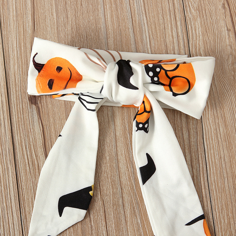 Wholesale Halloween Pumpkin Pattern Long Sleeve Skirt Head Band Two Pieces Outfits Casual Pajama Party Festival Dress