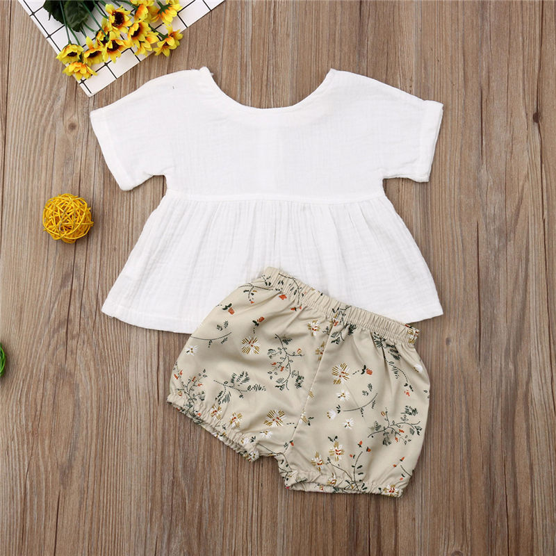 High Quality Floral Print Sweet Woven Baby Girls Ruffle Summer Kids Clothing Set