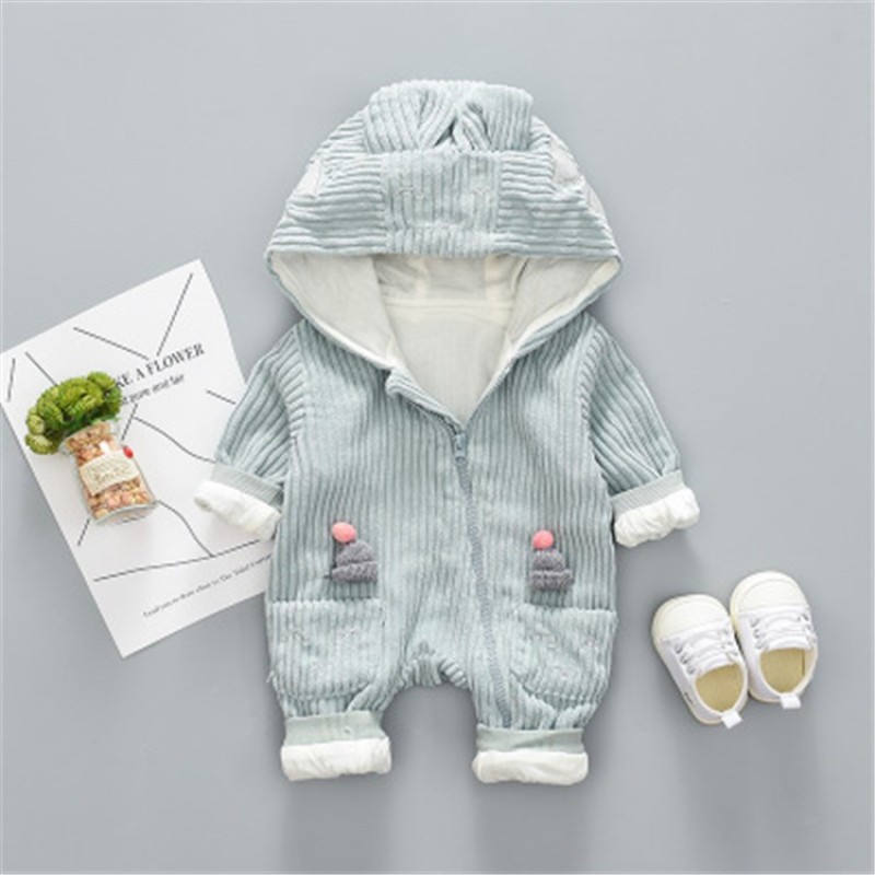 Outdoor Hooded Romper Long Sleeve Cartoon Set Plain Baby Clothes Romper For Children