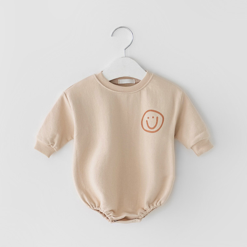 Conyson Wholesale High Quality New Autumn Smile Face Solid Cotton Long Sleeve Infant Baby sweatshirt Romper