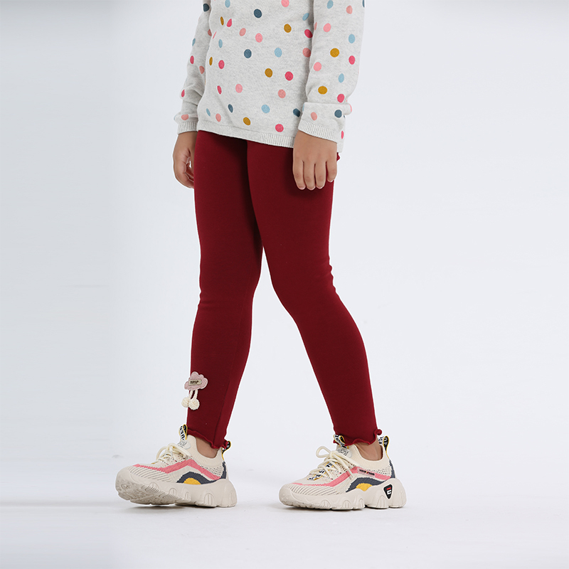 Wholesale Four Color Ruffles Plain Dyed Knitted Girls Stocking Child Cotton Kids Leggings