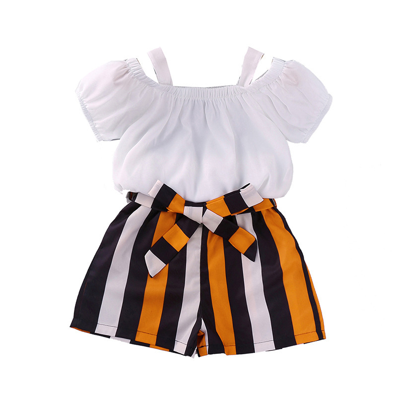 2021 hot selling summer cute fashion designed two-piece striped short sleeve striped baby girls clothes set children outfits