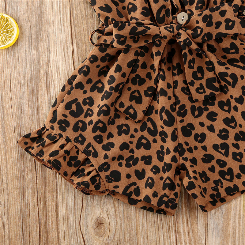 Conyson Summer Infant Baby Girls Clothing Leopard Overalls 4 Colors Sleeveless Button Shorts Jumpsuits Fashion Outfits