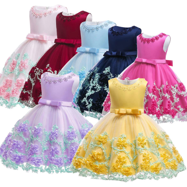wholesale latest design fashion wedding baby gown birthday fancy flower petals evening party fairy kids girls dress