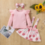 Hot Sale Girls long sleeve sets knitting ruffle tops+suspender skirt+headband 3PCs girls clothing sets baby clothes
