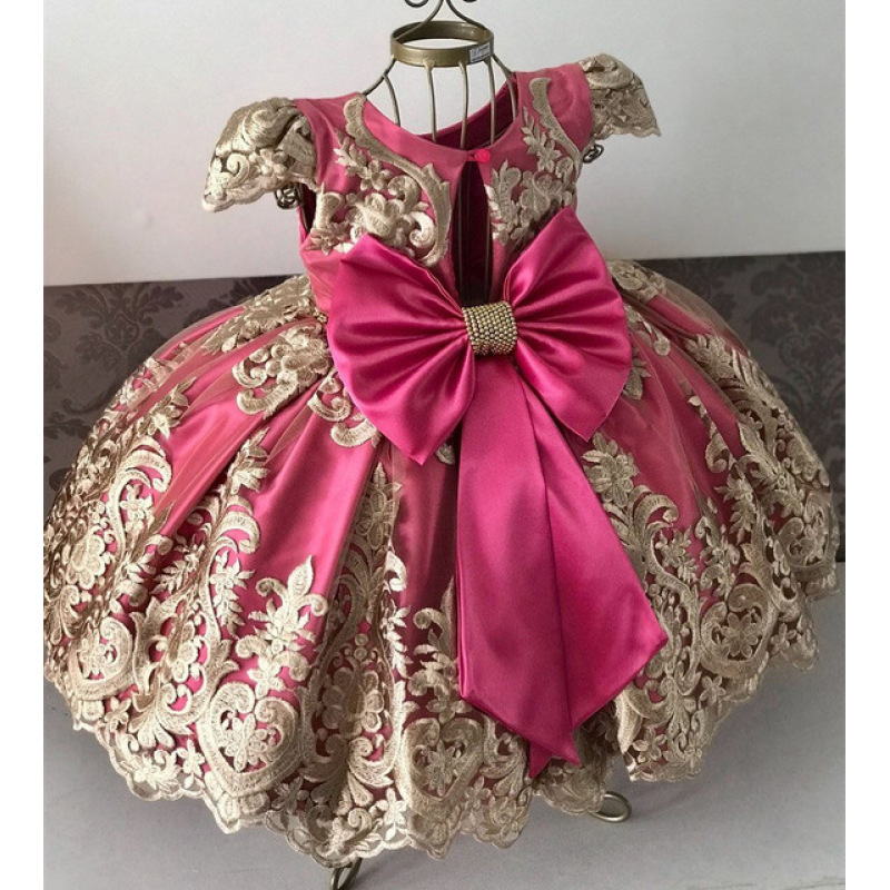 Wholesale Floral Embroidery Ball Gown Kid Holiday Princess  Colorful Toddler Kid Frock Fancy Cute Lace Flower Party Girls Dress