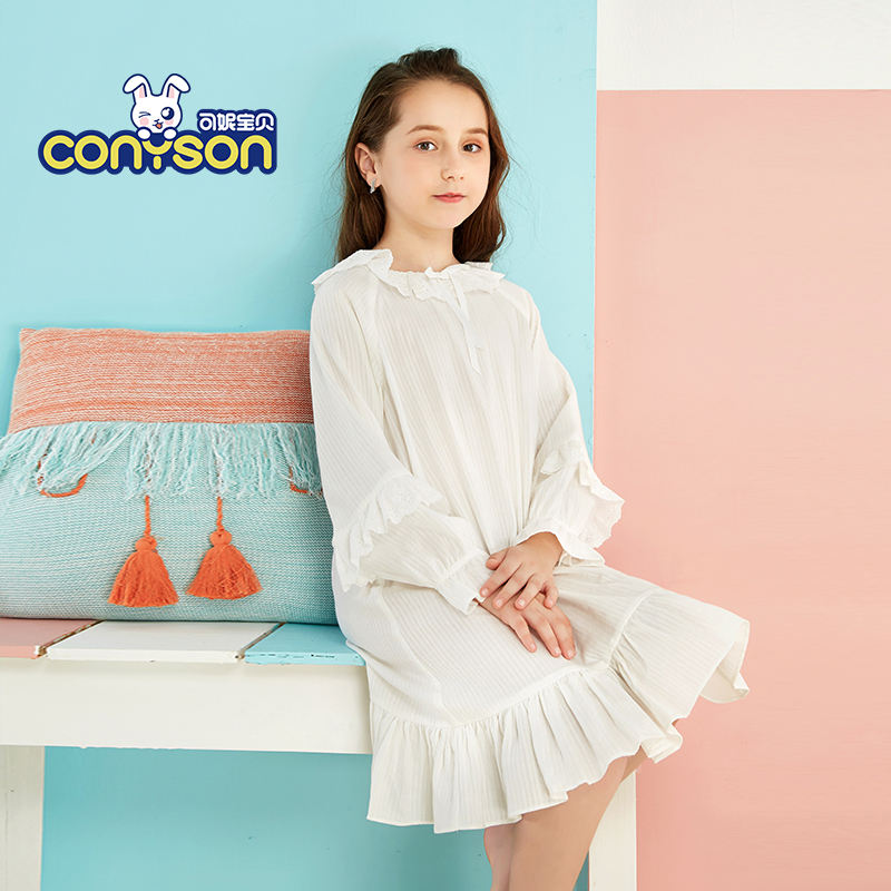 hot sale New fashion cotton lace ruffle nightgowns for girls kids clothes girl's dress