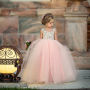Conyson Wholesale Summer Ruffle Sleeve Mesh Weeding Party Dress Pink Flower Tulle Princess Dresses Girls Sweet Tutu Long Dress