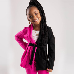 Conyson Kids Spring Autumn Children's Clothing Wholesale 2pcs Hot Pink+Black Patchwork Suit Girs Splice suit Baby Clothing Set