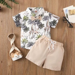Conyson Stock Lots Spring Autumn Short Sleeve Western Style Baby Boy High Quality New Design Casual Two Piece Cartoon Shorts Set