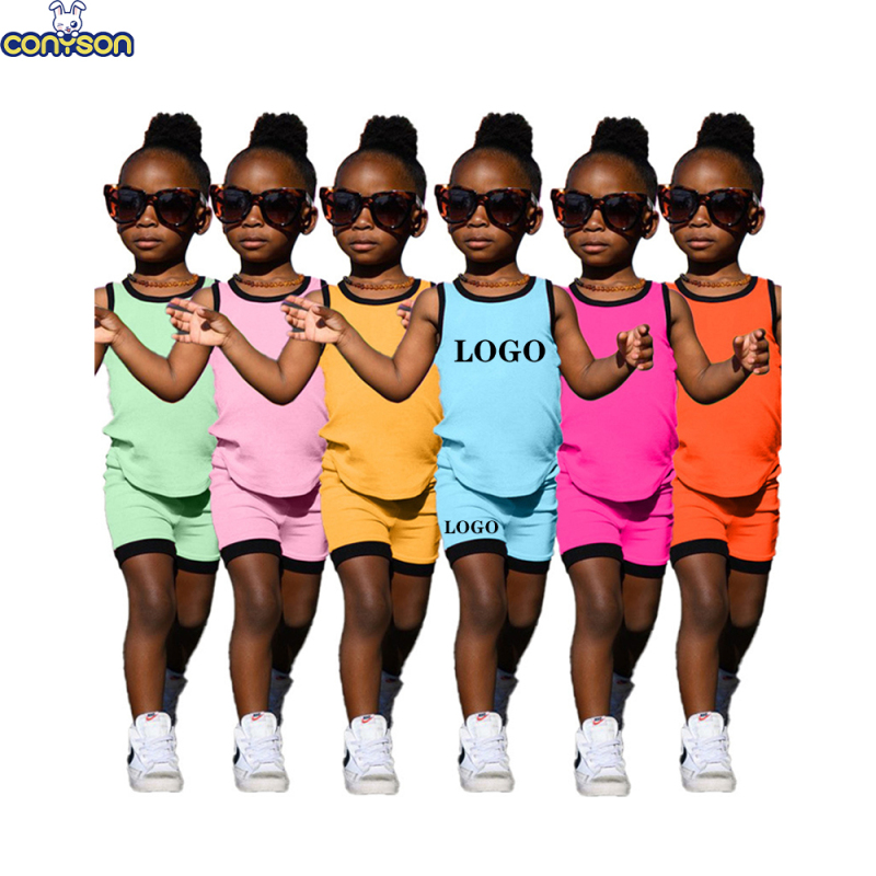 Conyson Kids Summer Vest Sleeveless 1-7 Years Unisex Cute Kids Designer Blank Tracksuit Clothing Set 2023 Girls 2 Pieces Sets