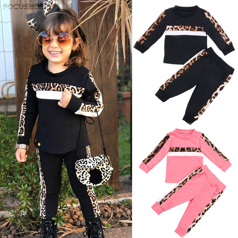New European And American Stitching Leopard Print Children's Suit Design Autumn Girl Suit