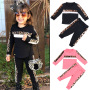 New European And American Stitching Leopard Print Children's Suit Design Autumn Girl Suit