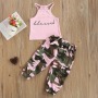Conyson Fashion Summer Kids Clothing Letter Print Halter Top Pink Vest+Camouflage Long Pants Baby Girls Two-piece Outfits