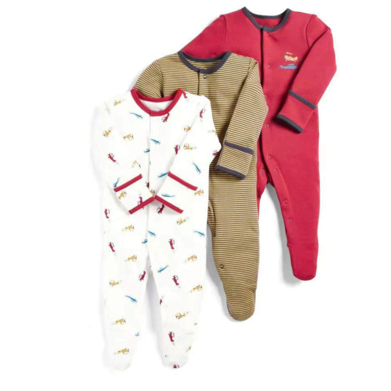 Spring Boutique Newborn Organic Cotton Baby Bodysuit Baby Footed Romper Set Infant Clothing Baby Rompers Long Sleeve