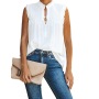 Conyson Hot Sale New Style Summer Woven Lotus Sleeve Lotus Collar Button Ruffle Formal Women's Vests And Chiffon Waistcoats