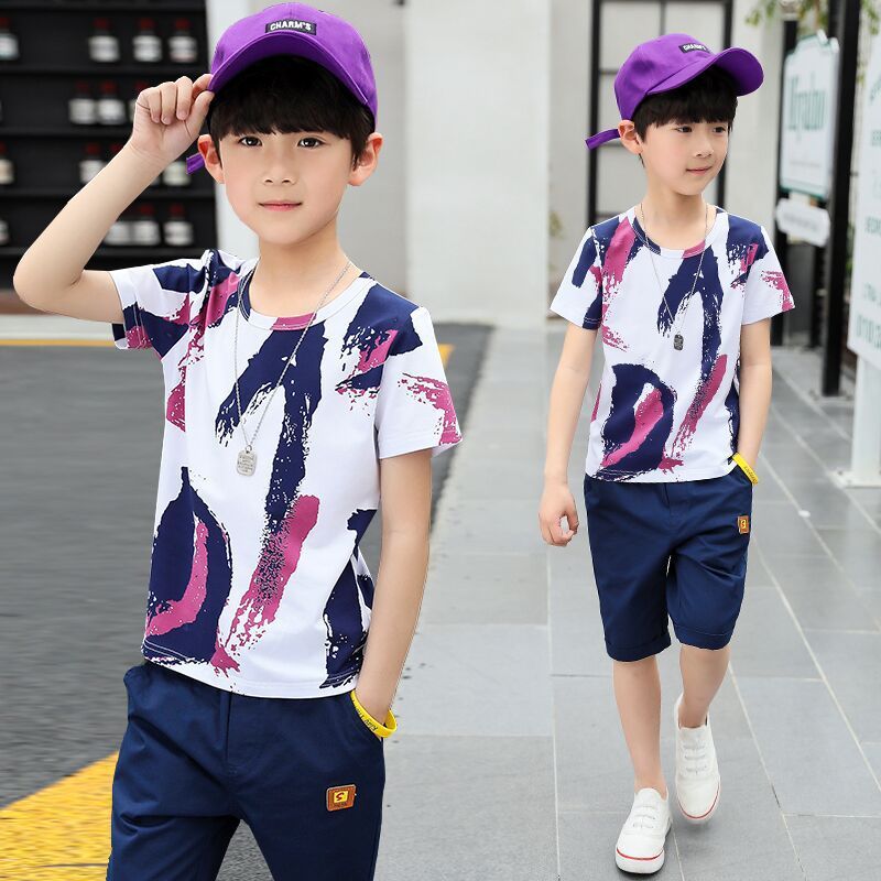 Manufacturer Casual Summer Boys Clothing Sets Camouflage Boys Sport Package Two Piece Graffiti Clothing Set
