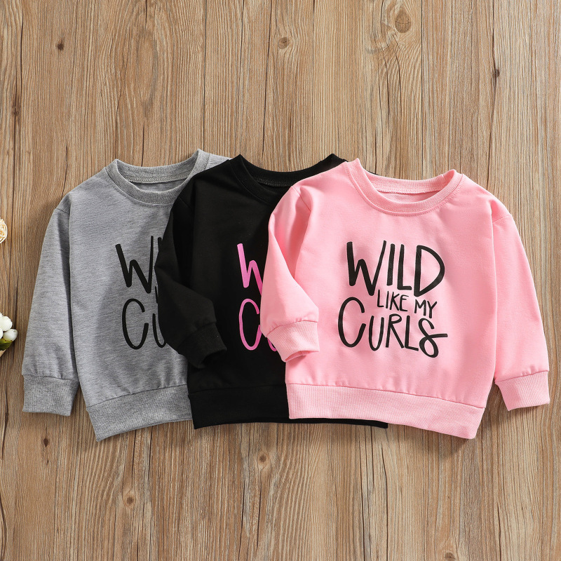 Conyson Wholesale Spring Infant Kids Girls Tops Clothes Baby Letter Print Long Sleeve Pullover Cotton Custom Sweatshirt for Kids