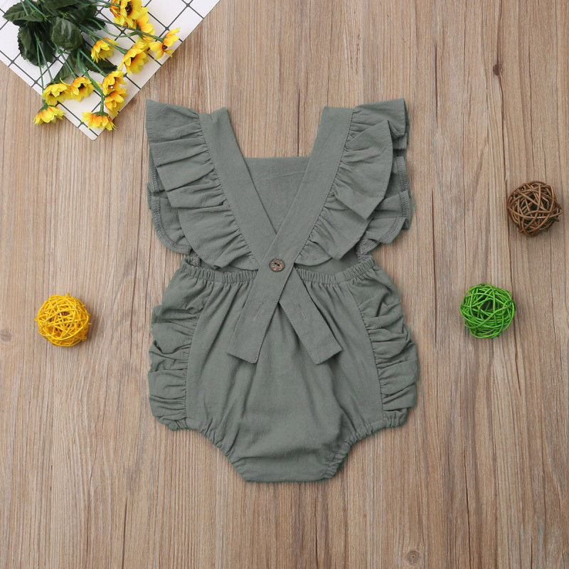 Conyson Wholesale Kids Baby Clothes Summer Sleeveless Candy Color Newborn Infant Baby Girl Solid Ruffle Romper Jumpsuit Outfits