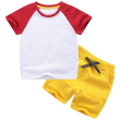 White red + yellow color matching short T suit