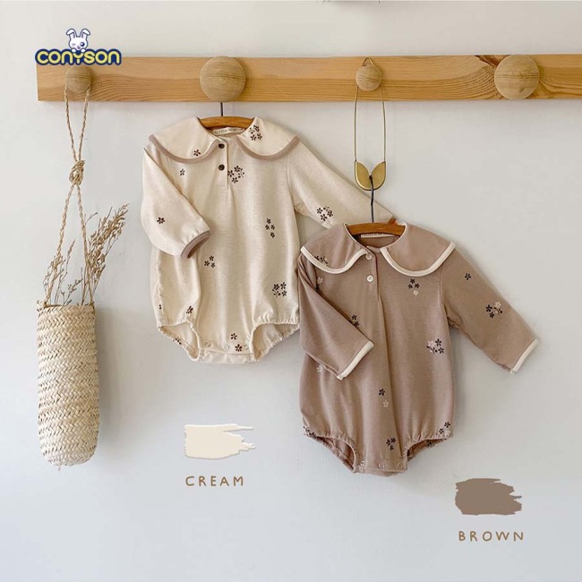 Conyson Baby Girls Romper Flower Long Sleeve Button Jumpsuits Lapel Cuter Infant Baby Boutique Clothes Sets