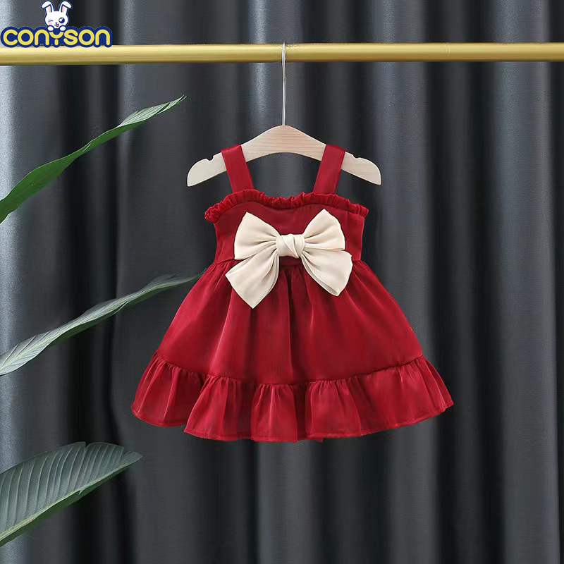 Conyson High Quality Summer Cotton Polyester 1-3 Years Old Sleeveless Fashionable Sweet Style Bowknot Girl New Princess Dresses