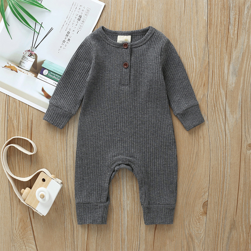 High Quality NewBorn Baby Bodysuit Clothes Ribbed Cotton Button Knitted Long Sleeve Baby Knit Romper
