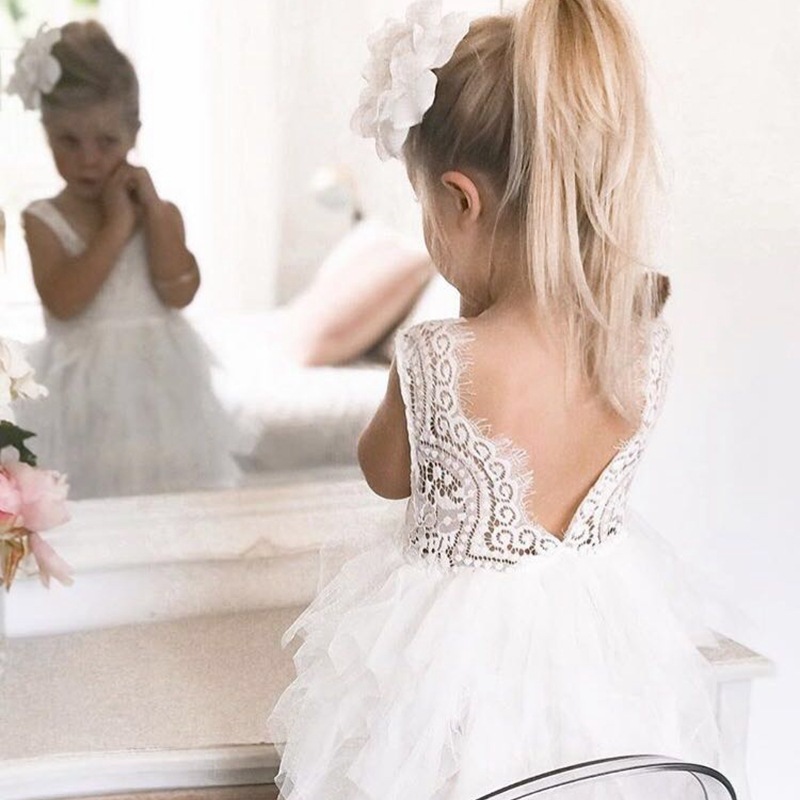 Conyson Baby Girl Lace Flower Applique Dress Cake Design Party Prom Princess Dress Bridesmaid Backless Toddle Girls Tutu Dresses