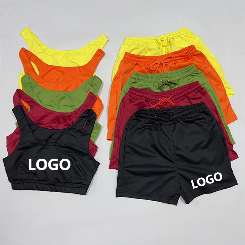 Conyson 2022 Custom Summer Outfits Women Clothing 2 Piece Set Crop Tank Top Jogger Biker Lounge Wear Two Piece Shorts set