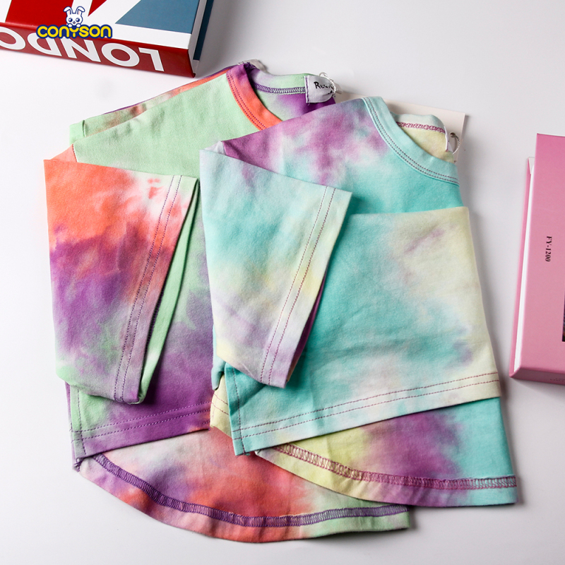 kids custom shirts children short sleeve tie dye gradual change letters boys baby cotton T-shirt summer fashion