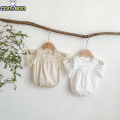 Conyson Wholesale Custom Cute Soft Toddler Clothes New Born Cute Baby Summer Girls Lace Cotton Short Sleeve Baby Girl Rompers
