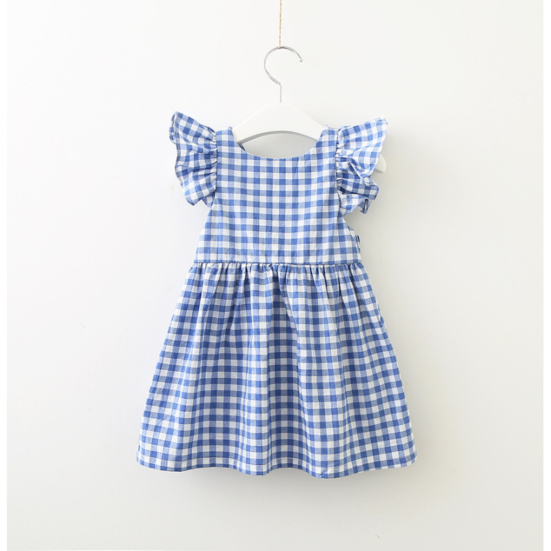 Conyson Summer Dress Design Ruffle Prom Formal Fairy Flying Sleeve Party Dress Bow Plaid Backless 2-8Y Easter Kids Girl Dress