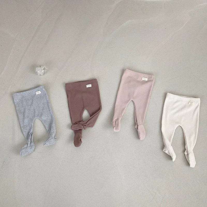 Conyson Striped Organic Cotton Baby tight pants with Foot Solid Pure Color Ruffle Ribbed Tights Leggings baby knitted  Leggings