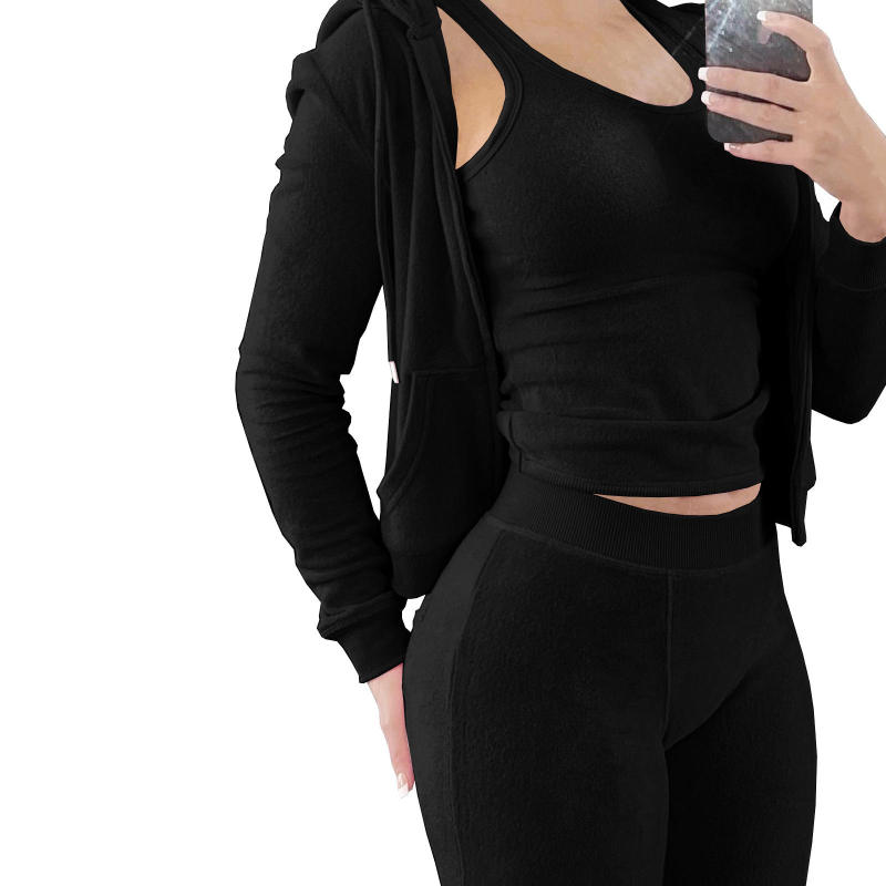 high quality fashion autumn logo Customize women three pieces S-2XL jacket Sportswear suit clothing adult vest pants clothes set