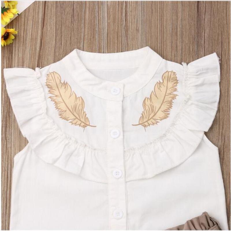 Girls Clothing Childrens 2021 Lovely Kid Baby Girls Feather Clothes Sets Summer Sleeveless Tops Shorts 2pcs Suit Outfits Kids
