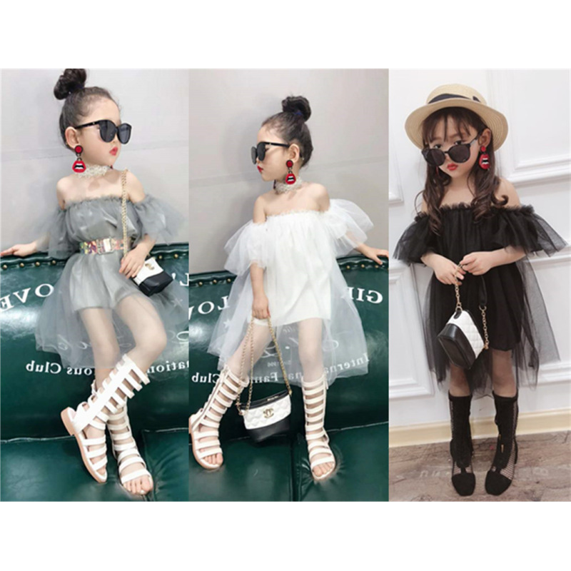 New Style Girl Skirt Dress Off-the-shoulder Mesh Fairy Girl Summer Clothes Pure Cotton Girls Skirt