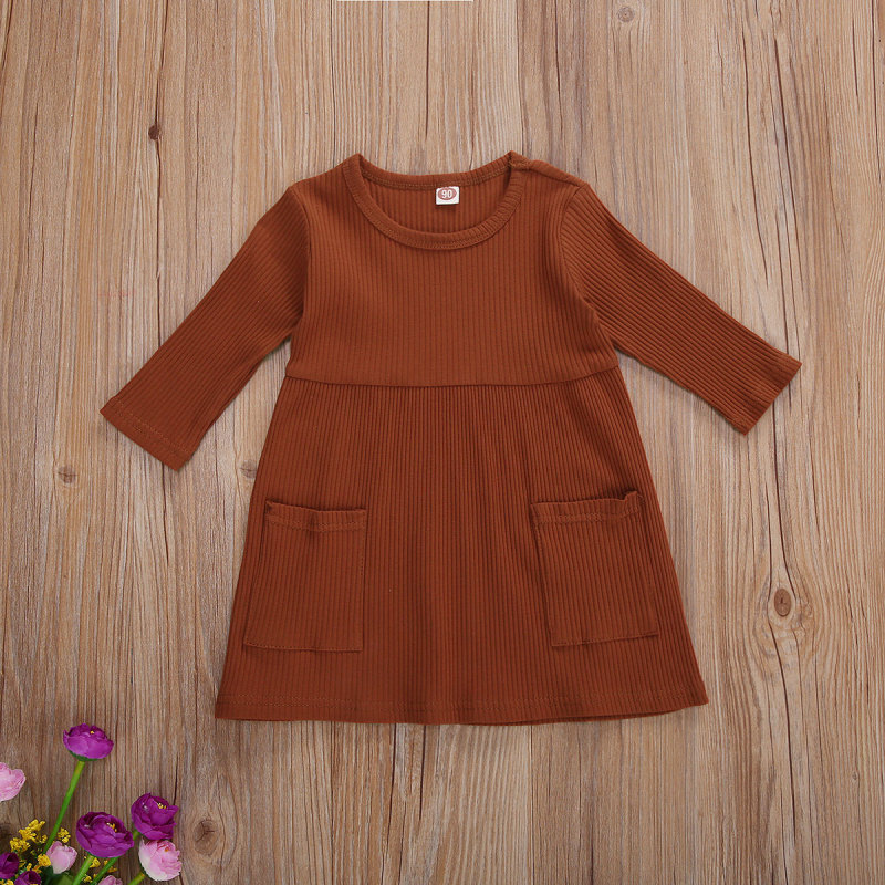 Conyson Spring Cotton Causal Kids Clothes Infant Baby Girls Knit Three Quarter Sleeve Solid Pocket Princess Flower A-line Dress