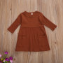 Conyson Spring Cotton Causal Kids Clothes Infant Baby Girls Knit Three Quarter Sleeve Solid Pocket Princess Flower A-line Dress