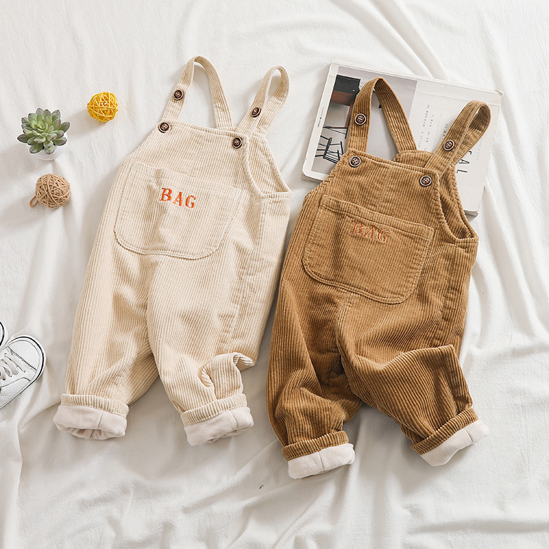 Wholesale Full Length Letter Print Embroidered Corduroy Kid Overalls Toddler Sport Pants For Children