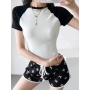 Conyson Hot Sale Custom Print Plain Summer Cotton Slim Fit T Shirt Short Sleeve Curved Hem Splicing Hits Two Color T-shirt Women