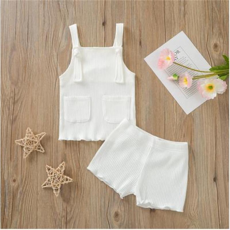 Conyson Summer Infant Baby Boys Girls Clothes Ribbed Knitted Sleeveless Pocket Vest Tops+Shorts Toddler Newborn Soft Tracksuits