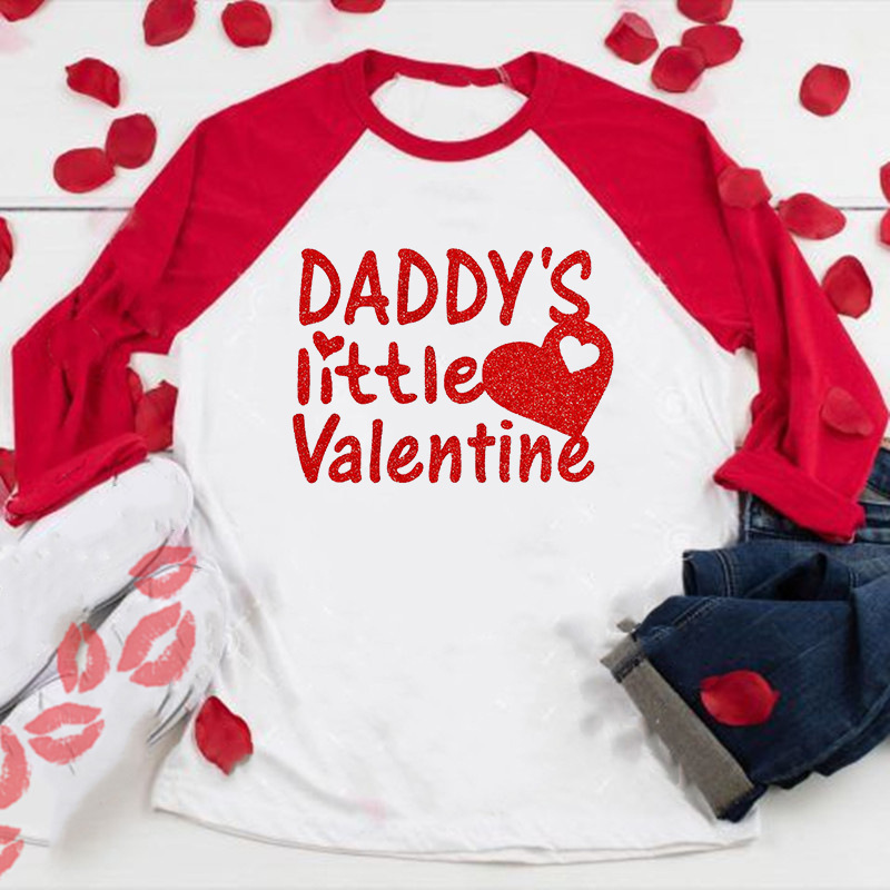 Conyson 2022 Daddy's Little Valentine Kids Girl Boys Clothing Tops Red Love Heart Long Sleeve Print Girls Blouses&Shirts Outfit