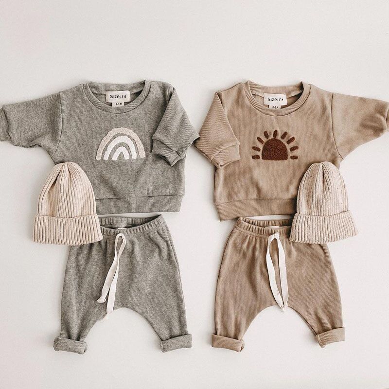 Conyson Cartoon Rainbow Cotton Kids Clothes Baby Sets Warm Winter Clothing Set Long Sleeve Baby Boys Tops+Pant Sets