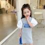2021 New Summer Fashion Kid Girl White Puff Short-Sleeve Tight Dress Letter Printed Gray Black girls T-shirt