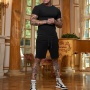 Custom Logo Summer Color Block Men Soccer Training Jogging Suit 2 PC Suit T Shirt And Short Set Mens Shorts Set